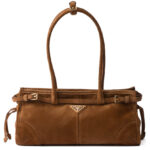 Prada Medium Suede Handbag 1BA426 Coffee